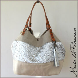 silver metallic fabric tote bag