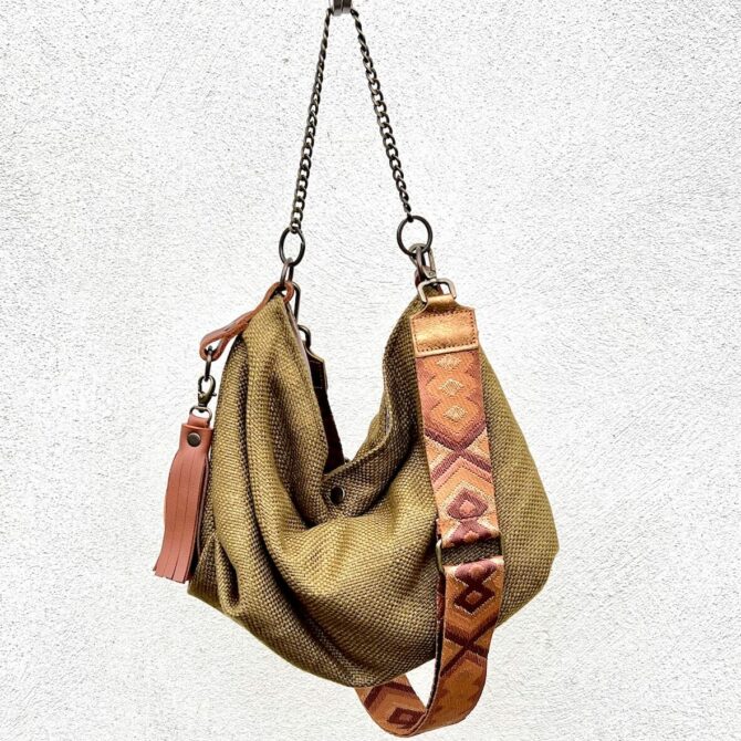 Sac bandoulière lin Olive – Image 2