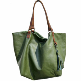 Sac à main avec pompon cuir- sac cabas minimaliste - sac cabas souple en cuir- sac cabas en matière naturelle