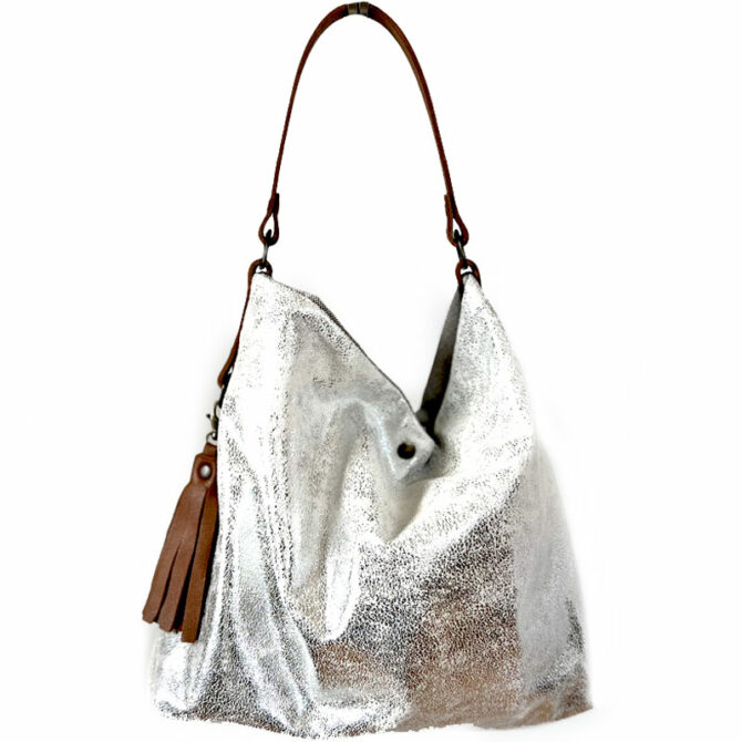 Sac seau argenté - sac seau chic - Sac seau minimaliste - sac zippé