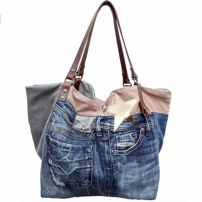 sac cabas réversible en jean - sac jean fait main en pièce unique