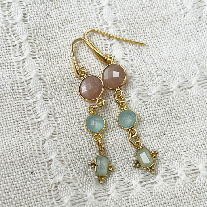 Boucles d'oreilles porte-bonheur en quartz rose et amazonite.