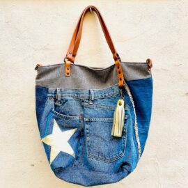 sac cabas jean, sac cabas patchwork jean, sac sur mesure