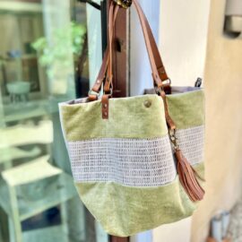 Sac cabas velours lin Sauge