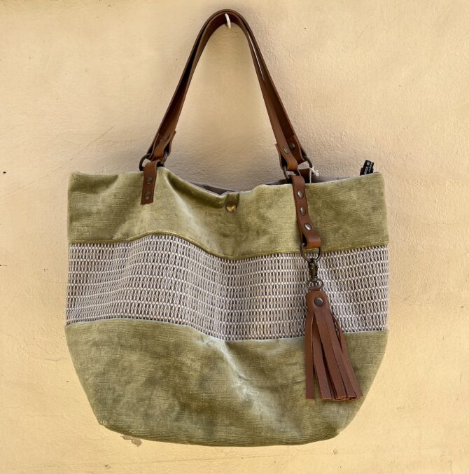 Sac cabas velours lin Sauge – Image 2