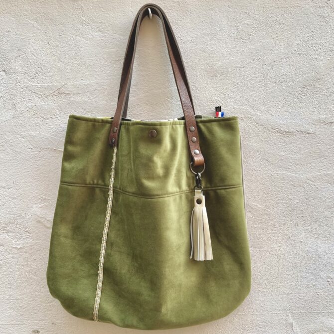Sac cabas slim velours vert