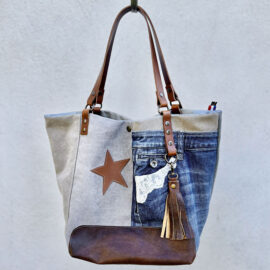 Sac cabas jean et cuir Bruna