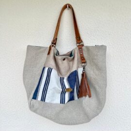 Summer linen tote bag