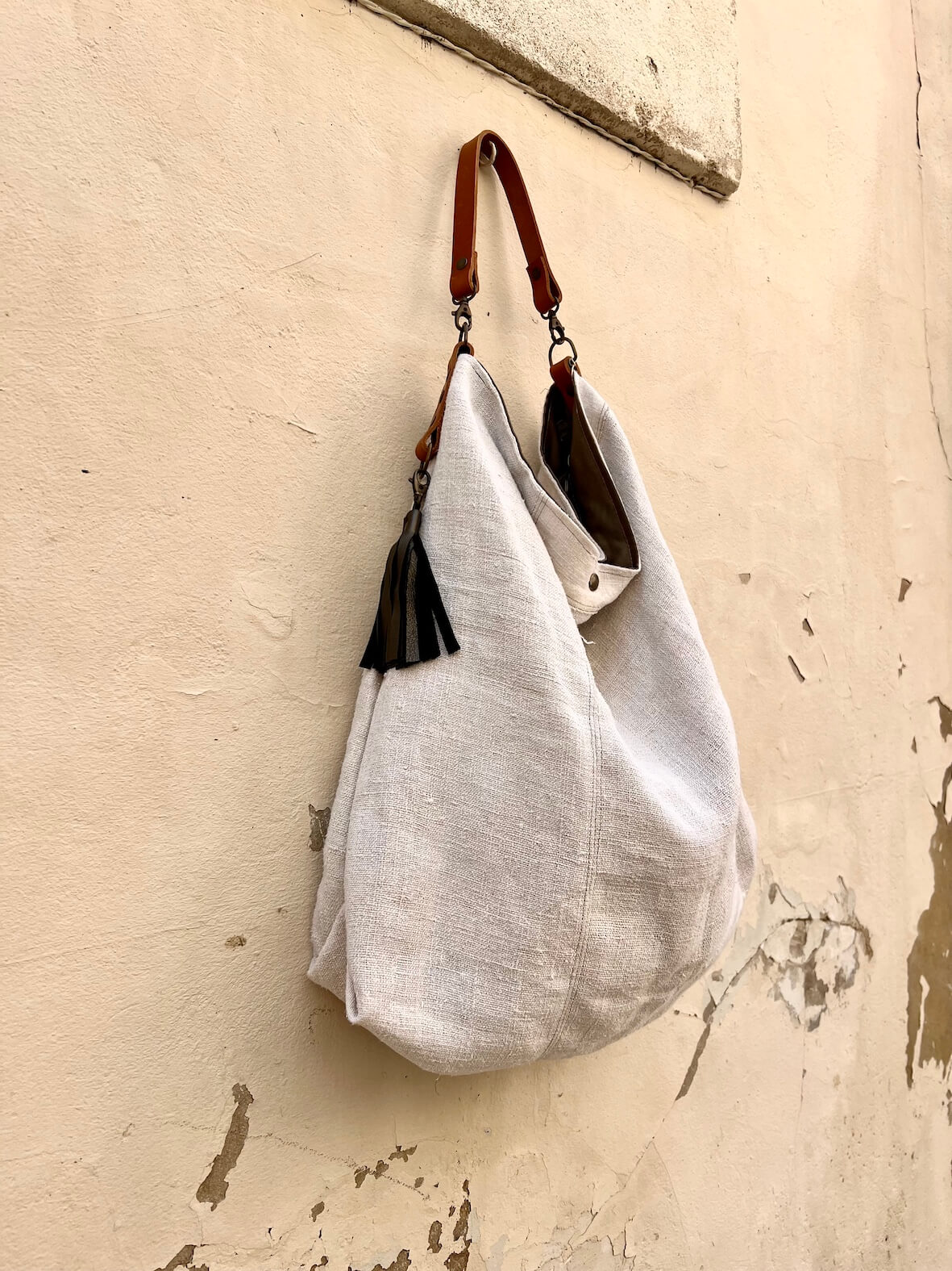 Grand sac zippé en chanvre Blanc – Image 6