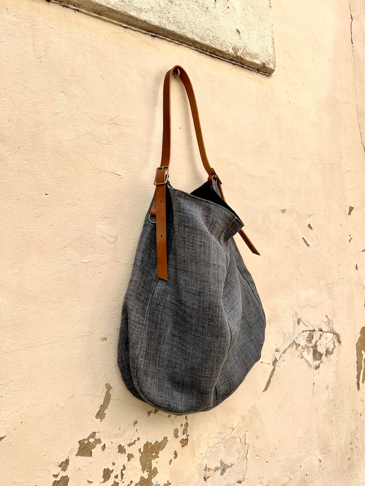 Grand sac bandoulière en lin gris – Image 5