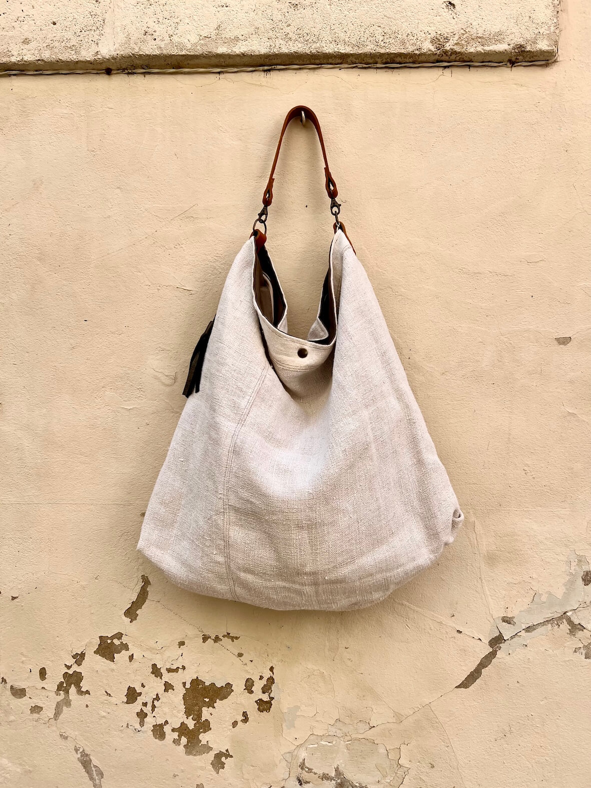Grand sac zippé en chanvre Blanc