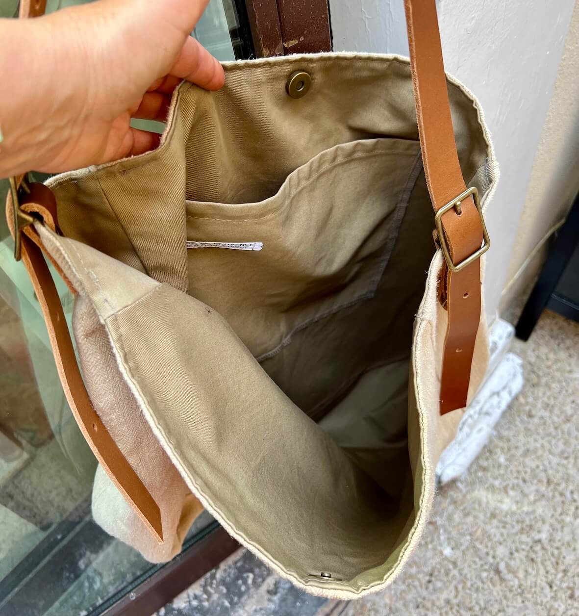 Grand sac bandoulière chanvre et cuir – Image 5