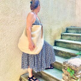 Grand sac bandoulière chanvre et cuir