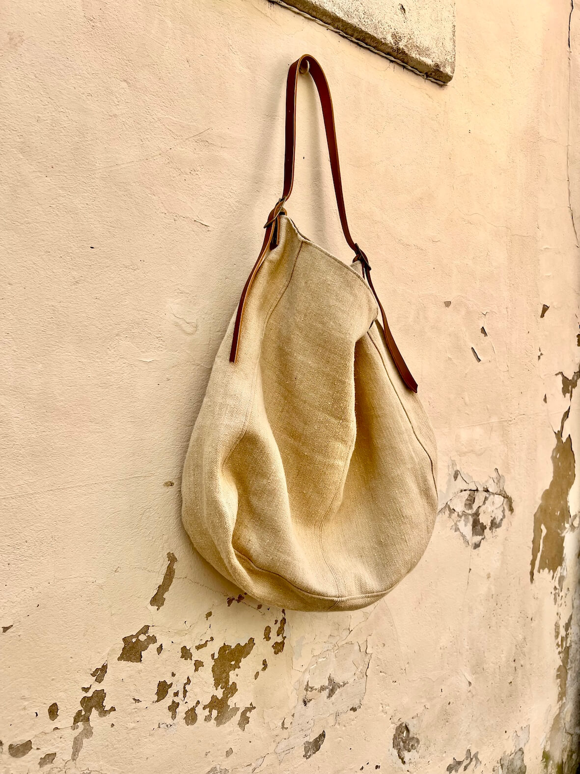 Grand sac bandoulière chanvre et cuir – Image 3