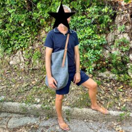 Large grey linen shoulder bag