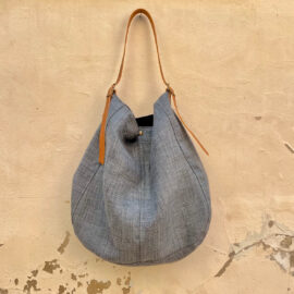 Grand sac bandoulière en lin gris