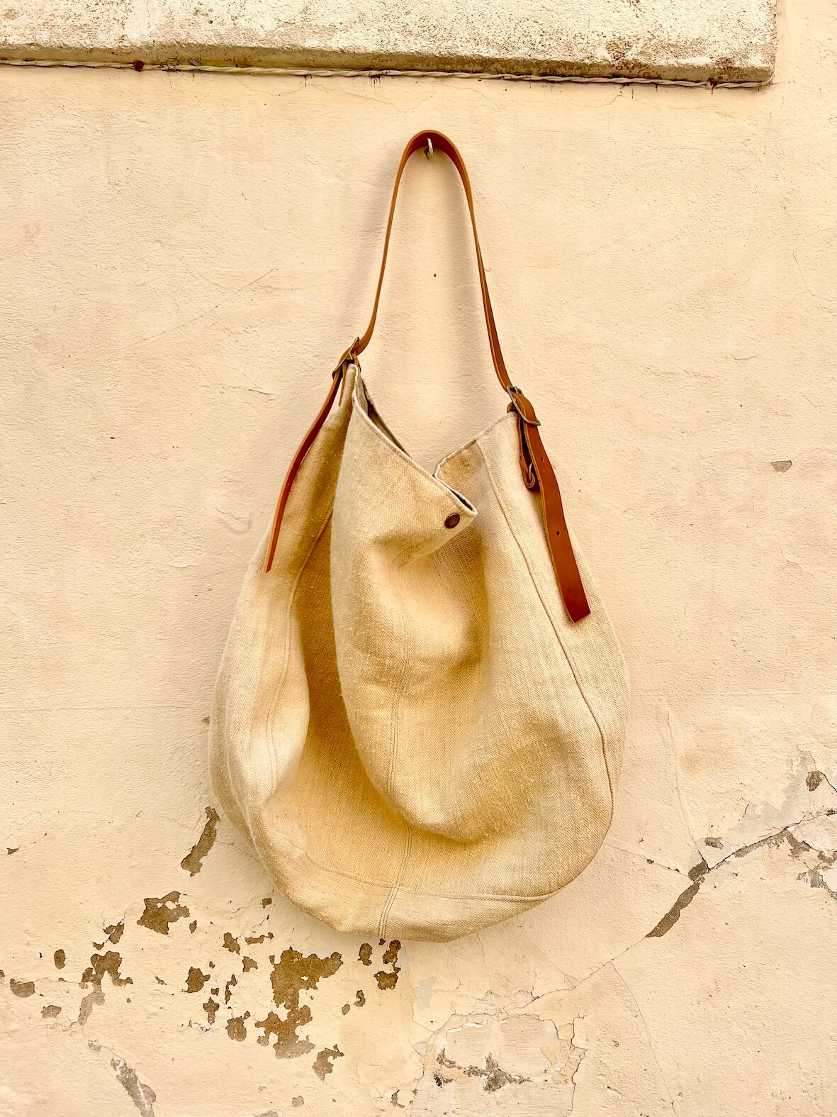 Grand sac bandoulière chanvre et cuir – Image 2